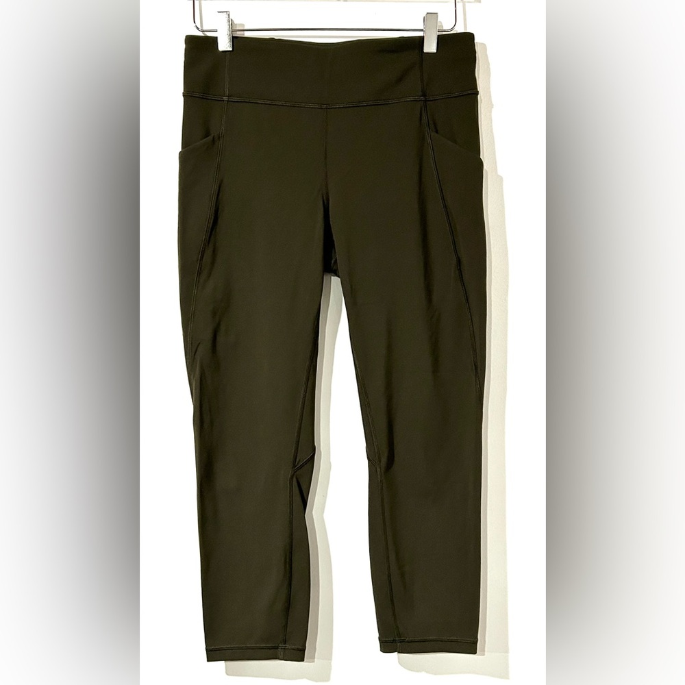 Lululemon Time To Sweat Crop 23" Dark Olive 10 Running Gym Workout Athletic - Picture 4 of 6